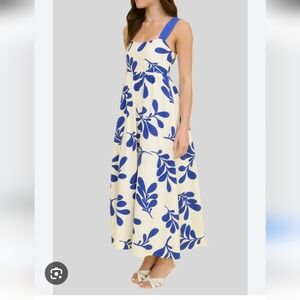 Blu Pepper Cream Midi Dress with Blue Floral Print Size S